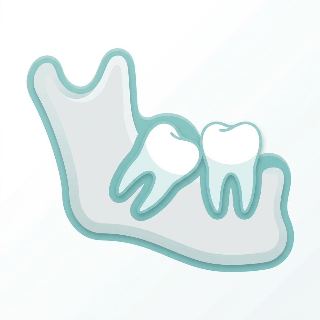 Illustration of a mesial (angled forward) wisdom tooth impaction