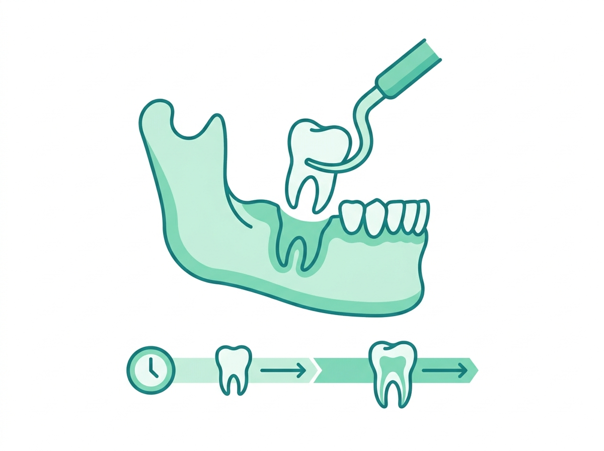 Illustration showing preventative wisdom tooth removal when roots are short and healing is faster